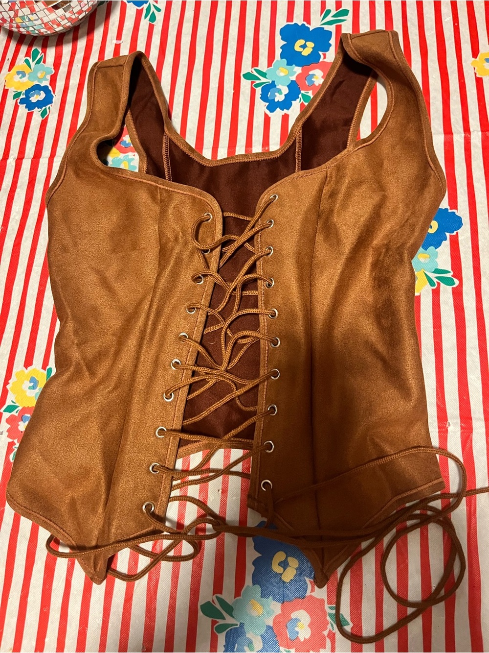 Women’s Lace-Up Faux Suede Corset Top - Brown size XS